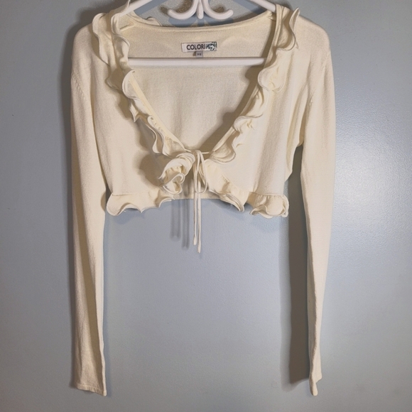 COLORI Long Sleeve Off-White Sweater with Frills Size Small - Picture 3 of 12